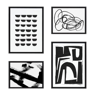 18" x 24" (Set of 4) Sylvie Modern Abstract Framed Wall Canvas Set Black - Kate & Laurel All Things Decor