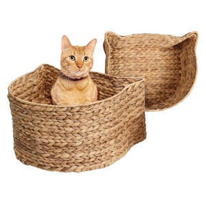 THE LICKER STORE Felix Cat-Shaped Hand Woven Water Hyacinth Nesting Pet Toy Organizer Baskets - 1 of 4