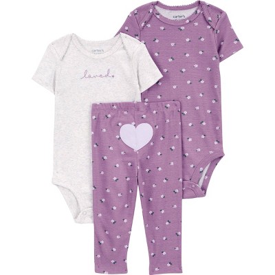 Image of Carter's Just One You® Baby Girls' Hearts Floral Top & Bottom Set - Purple 6M