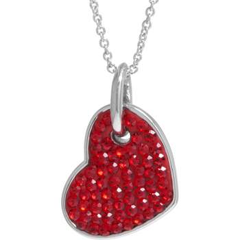 Women's Silver Plated Crystals Heart Pendant - Red/Silver (18")