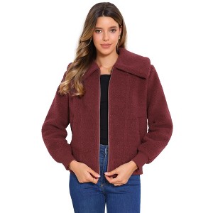 Jess by Meiko Women's Oversized Collar Plush Bomber Jacket - 1 of 4