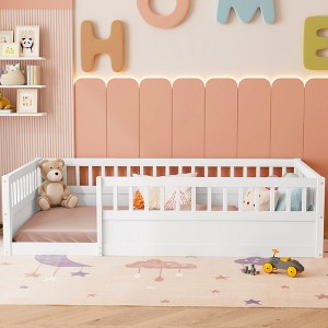Nicbex Twin/Full Size Floor Bed for Kids,Montessori Bed Frame with High Fence,Sturdy Wood Playhouse Montessori Bed for Girls/Boys - 1 of 4