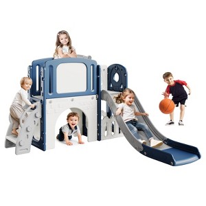 8-in-1 Toddler Slide and Climber Playset with Basketball Hoop, Tunnel, Rocking Toy, Telescope & Storage Space - 1 of 4