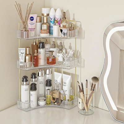 Corner Bathroom Counter Organizer Bathroom Countertop Shelf Makeup Organizer for Vanity Perfume Tray for Corner Storage (3 Tiers, White)