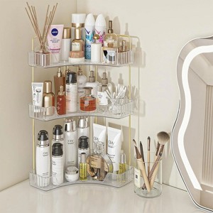 Corner Bathroom Counter Organizer Bathroom Countertop Shelf Makeup Organizer for Vanity Perfume Tray for Corner Storage (3 Tiers, White) - 1 of 4