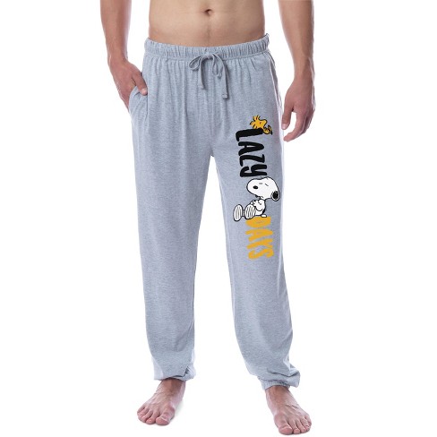 Peanuts Men s Snoopy and Woodstock Lazy Days Sleep Jogger Pajama Pants Small Grey