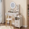 WhizMax Round Mirror Bedside Cabinet Vanity Table + Cushioned Stool, 17" diameter LED Mirror, Touch Control, 3-color, Brightness adjustable - 4 of 4
