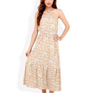Anna-Kaci Women's Halter Neck Floral Print Tiered Midi Dress with Elastic Waist for Everyday Looks - 1 of 4