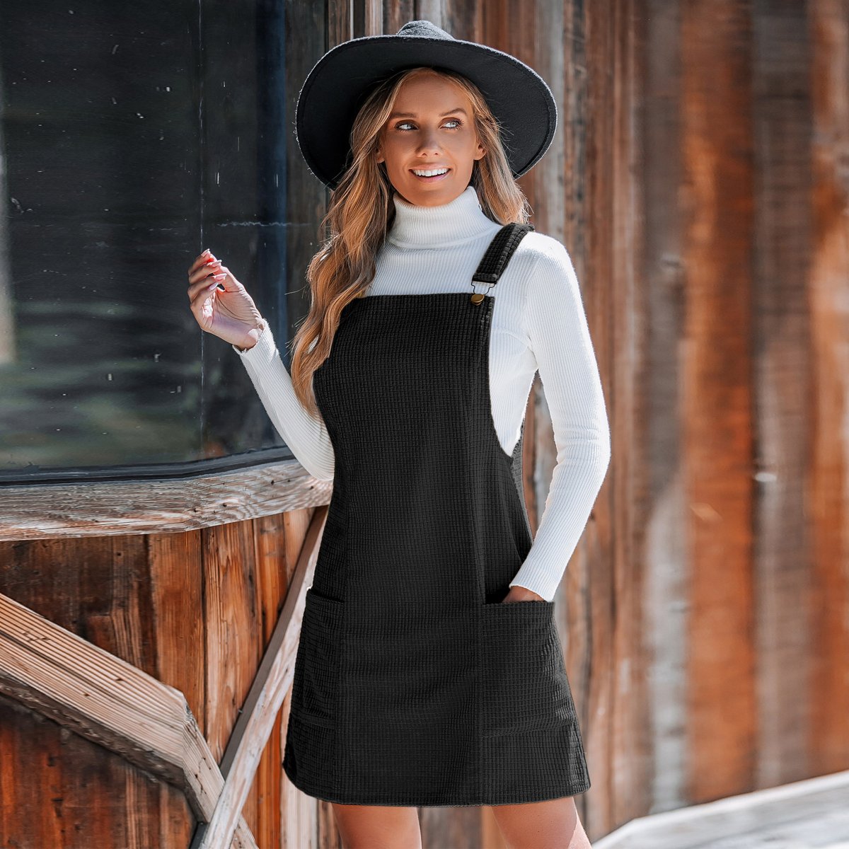Женские платья Cupshe Women's Corduroy Front Pocket Mini Dress-L-Black — фото 4