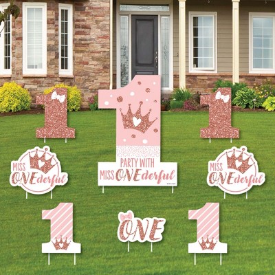 Big Dot of Happiness 1st Birthday Little Miss Onederful - Yard Sign and Outdoor Lawn Decorations - Girl First Birthday Party Yard Signs - Set of 8