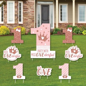 Big Dot of Happiness 1st Birthday Little Miss Onederful - Yard Sign and Outdoor Lawn Decorations - Girl First Birthday Party Yard Signs - Set of 8 - 1 of 4