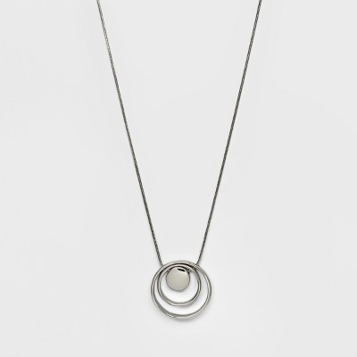 Long Circle Pendant Necklace - A New Day™ Silver