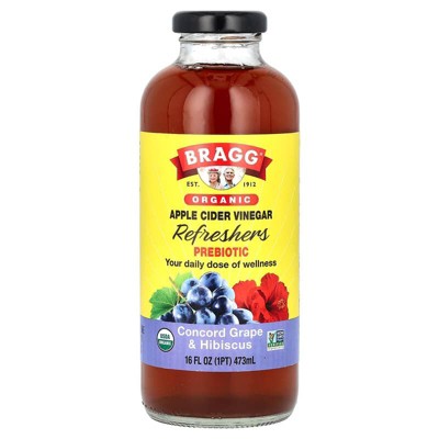 Bragg Organic Apple Cider Vinegar Refreshers Concord Grape and Hibiscus -- 16 fl oz