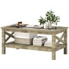 Homcom Farmhouse Style Coffee Table With Wood Frame, Tempered Glass ...
