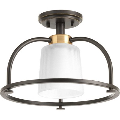 Antique Bronze Glass Semi-Flush Ceiling Light