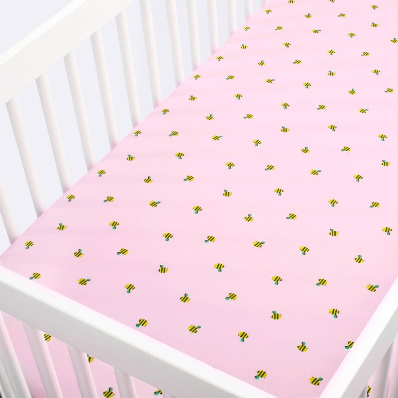 Fitted Crib Sheet Honeybees - Cloud Island&#8482; Pink, 4 of 7