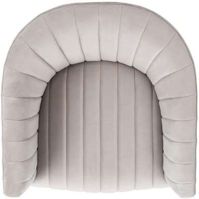 Elegant Beige Velvet Barrel Swivel Chair with Golden Base