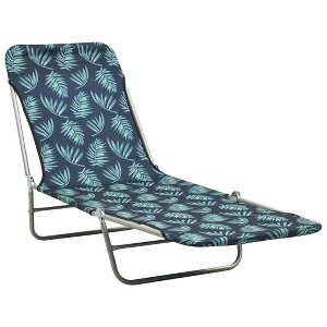 vidaXL 2X Folding Sun Lounger Outdoor Garden Beach Patio Lounge Seating Bed Foldable Camping Chair Daybed Sunbed Steel and Fabric Leaf Pattern - 1 of 4