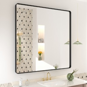 Apmir 38 in. W x 38 in. H Square Aluminum Alloy Framed and Tempered Glass Wall Mirror in Matte Black - 1 of 4