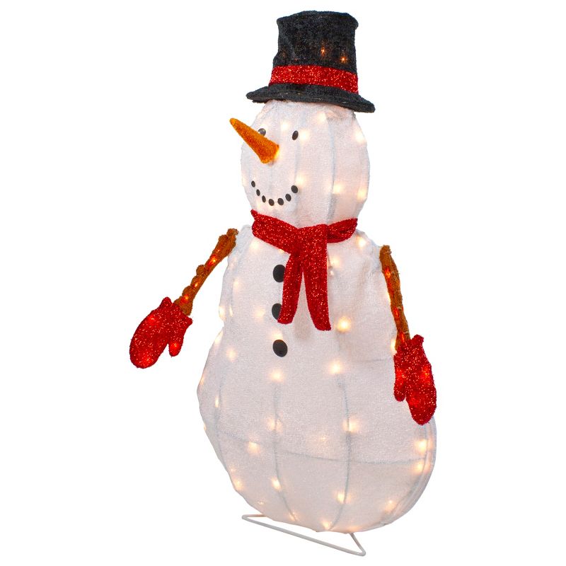 Northlight 32" Lighted 3D Chenille Snowman in Top Hat Outdoor Christmas Decoration, 5 of 7