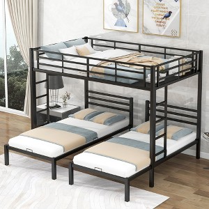 NicBex Full Size Bunk Bed with MDF Shelf Metal Rack Bed Frame with Full Length Guardrail and Ladder for Multiple People, No Spring Box Required - 1 of 4