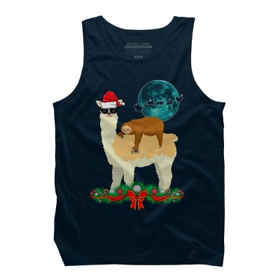 Men's Design By Humans Llama With Glasses Sleeping Sloth Christmas Santa By TeeShirtMadness Tank Top