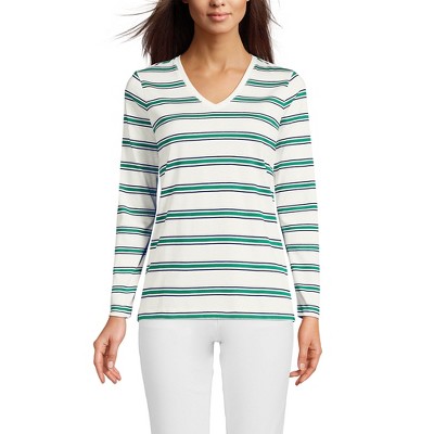 Lands' End Women's Relaxed Supima Cotton Long Sleeve V-Neck T-Shirt