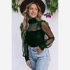 Amaryllis Women’s Sheer Polka Dot High Neck Blouse Pleated Bodice Long Puff Sleeves Smocked Cuffs - 2 of 4