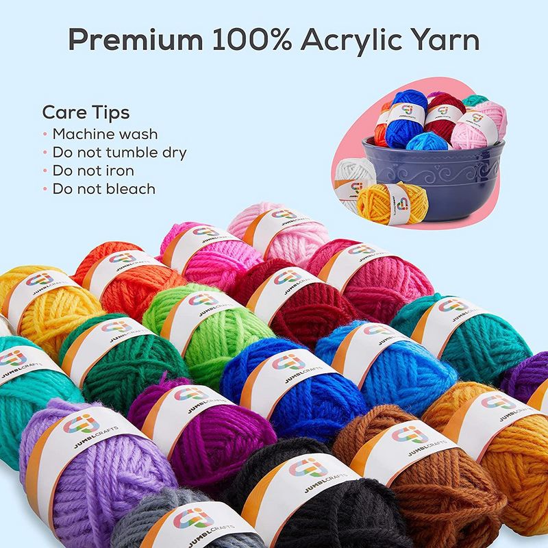 Jumblcrafts 20 Acrylic Yarn Skeins Crochet Starter Kit 20 Assorted Colors Acrylic Yarn Skeins, 3 of 7