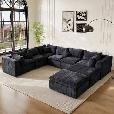 4-8 Seater Modular Cloud Sectional Sofa, U-Shape Chenille Couch, Deep Memory Foam Couch, No Assembly Required