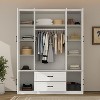 Famapy Modern Minimalist/Vintage Industrial 6-Door Wardrobe,Armoire with 2 Drawers,Hanging Rod,Bedroom & Closet Storage Center,White/Brown - 4 of 4