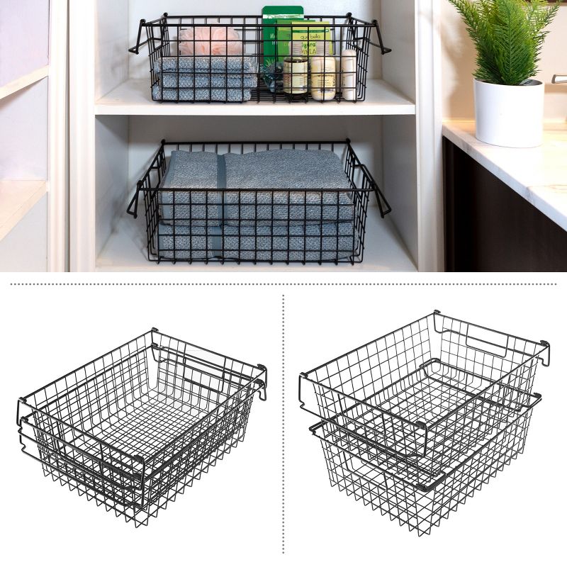 Home-Complete Set of 2 Wire Storage Bins - Shelf Organizers with Handles for Toy, Kitchen, Closet, and Bathroom, 3 of 12