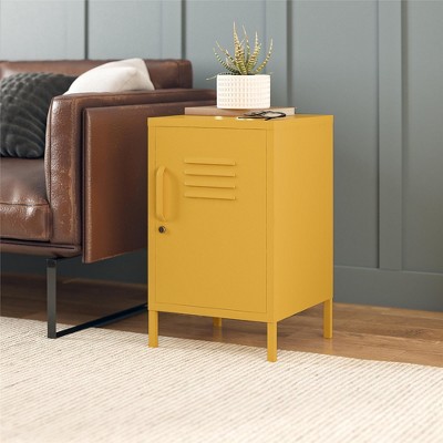 Mustard Yellow Metal Locker Style End Table with Storage
