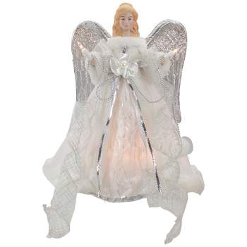 Northlight 12" Lighted Silver and White Angel with Wings Christmas Tree Topper - Clear Lights