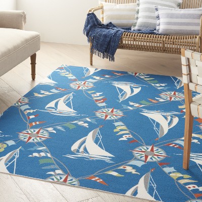 Blue Diamond Nautical Reversible 4' x 6' Synthetic Area Rug