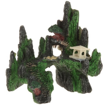 Unique Bargains Aquarium Terrariums Mountain for Fish Tank Landscape Decoration Green Gray 4.92" 1pcs