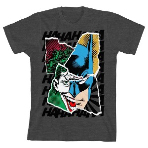 Batman Joker And Batman Face Collage Art Boy's Charcoal Heather T-shirt - 1 of 3