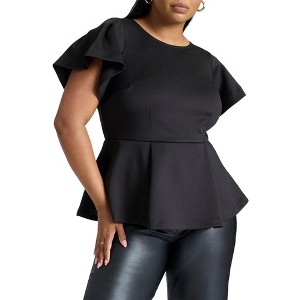 ELOQUII Flare Sleeve Peplum Top - 1 of 4