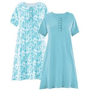 Collections Etc 2-Pack Pretty Paisley Print Short-Sleeve Henley Gown - 1 of 4