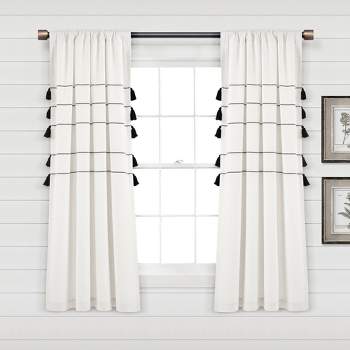 Set of 2 Farmhouse Boho Striped Woven Tassel Yarn Dyed Cotton Window Curtain Panels - Lush Décor