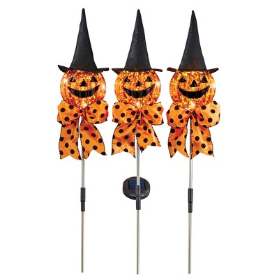 Collections Etc Solar Powered Jack-O'-Lantern Garden Stakes - Set of 3