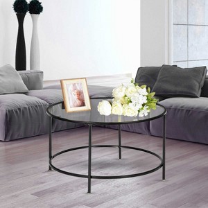 KTMBDW 26" Round Glass Coffee Table, Circle Coffee Table Center Table with Glass Top, Small Coffee Table for Living Room, Office & Apartment, Black - 1 of 4