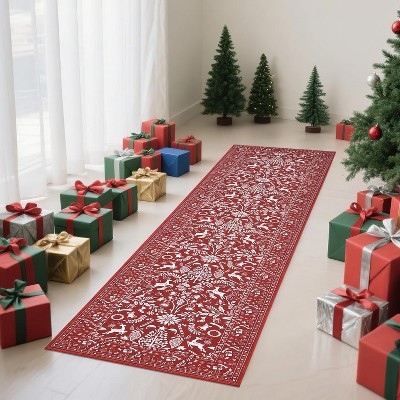 GustoWave Christmas Non Shedding Xmas Decorative Throw Rug for Living Room, Bedroom, Red