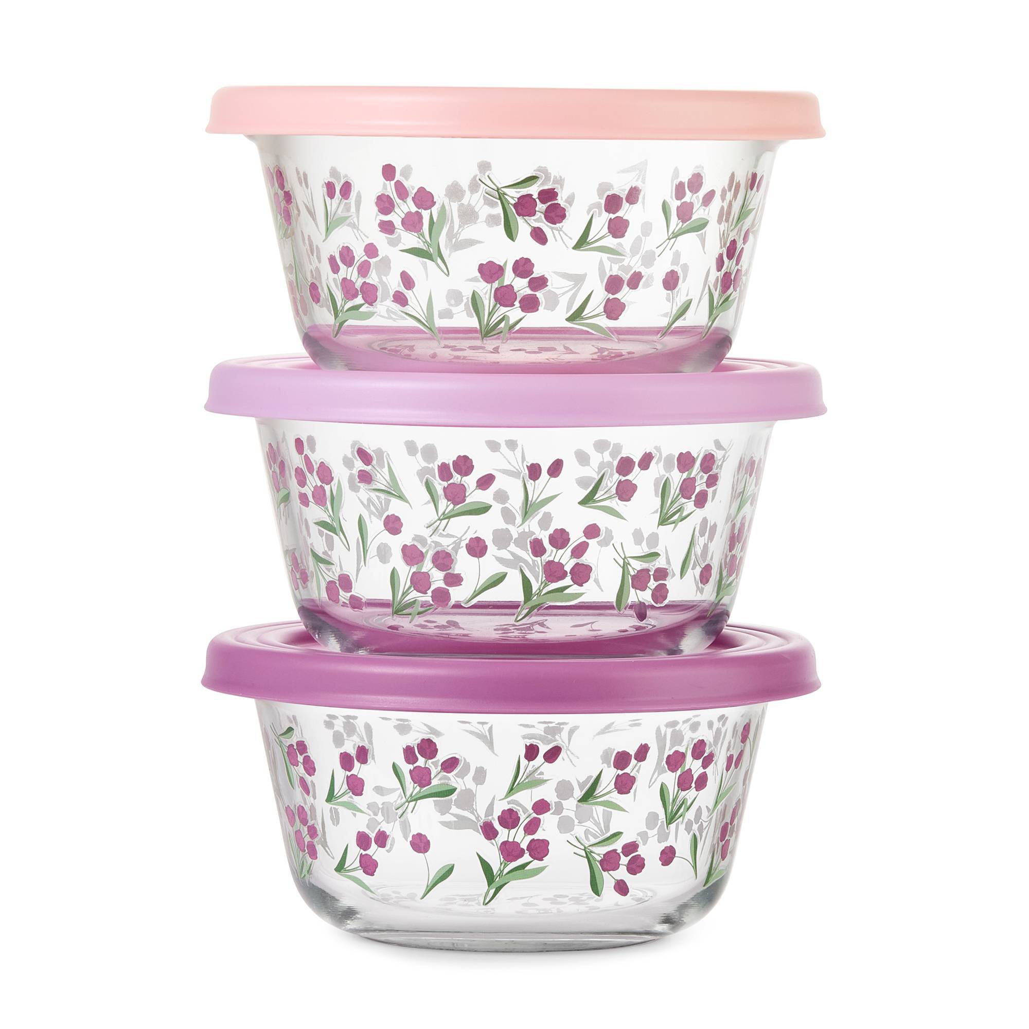 Ello Everyday 6pc 3c Glass Set with Body Decal Food Storage Containers Pink Floral