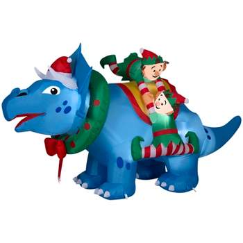 Gemmy Christmas Inflatable Triceratops with Elves, 4.5 ft Tall, Multi