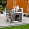 phiestina 2-Story Wooden Feral Cat House, Grey & White, with Stairs & Balcony for Indoor/Outdoor Use - 3 of 4
