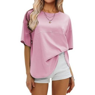 EXLURA Womens Summer Oversized T Shirts Crewneck Loose Workout Short Sleeve Blouse Tops 2025 Y2K Casual Athletic Basic Tee