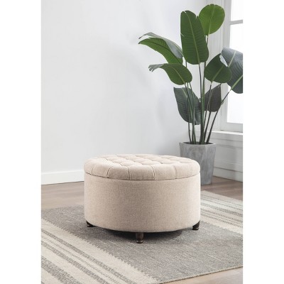 Large Round Tufted Storage Ottoman with Lift Off Lid - WOVENBYRD