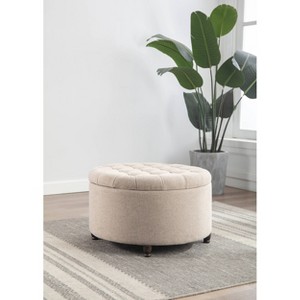 Large Round Tufted Storage Ottoman with Lift Off Lid - WOVENBYRD - 1 of 4