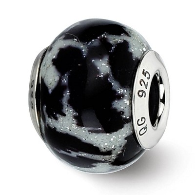 Black Bow Jewelry White & Black Glitter Overlay Glass & Sterling Silver Bead Charm, 15mm